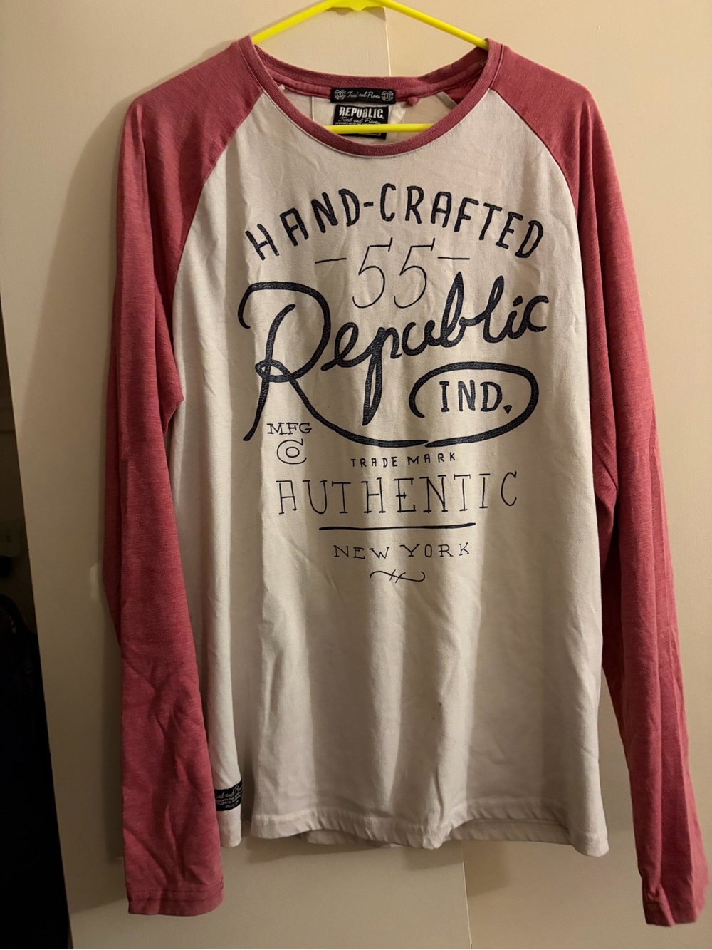 Men’s Hand-Crafted Raglan Long Sleeve Shirt - White and Dusty Rose